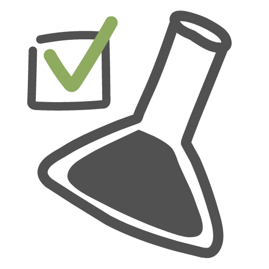 icon of lab beaker next to green checkmark