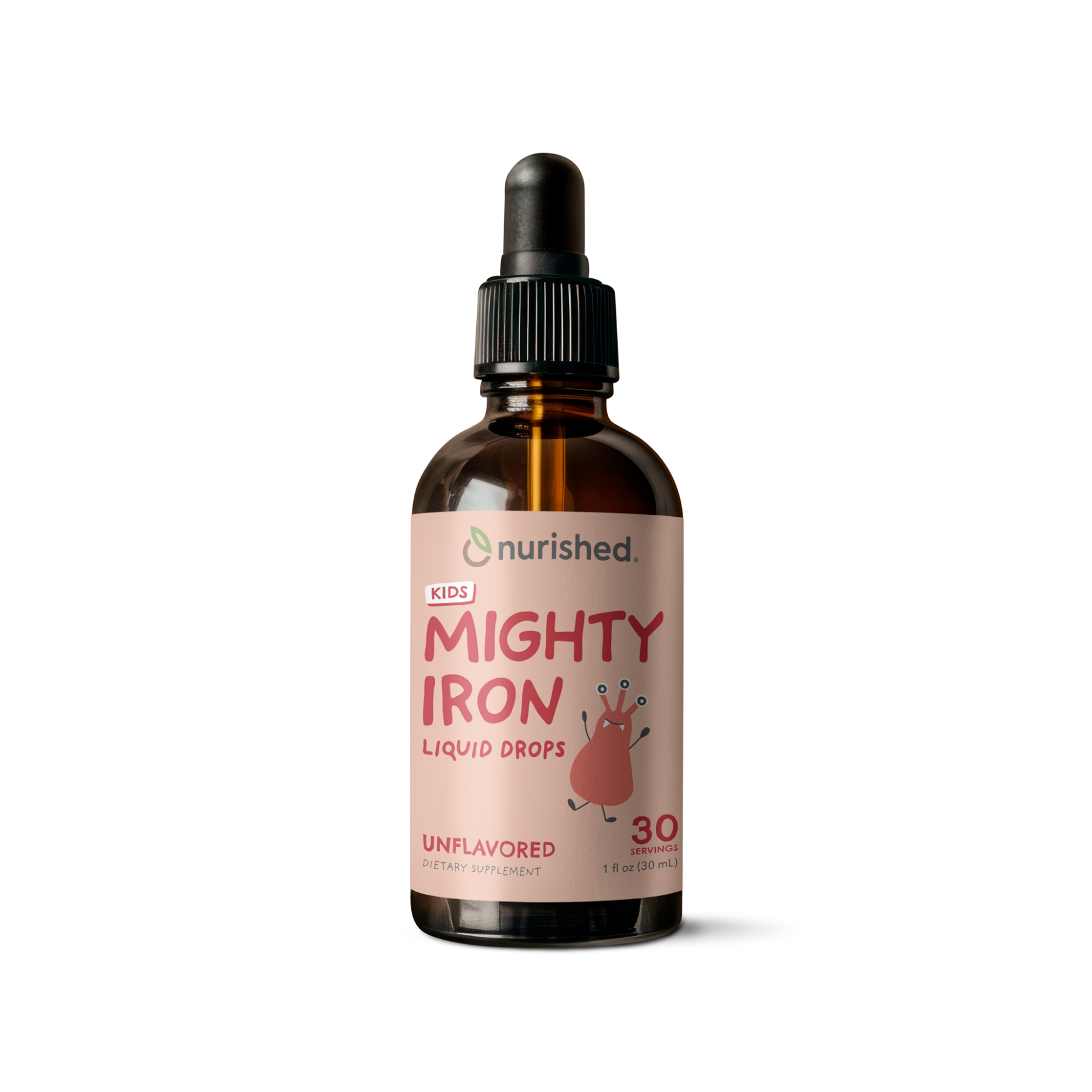 Bottle of Mighty Iron Drops on Whitebackground
