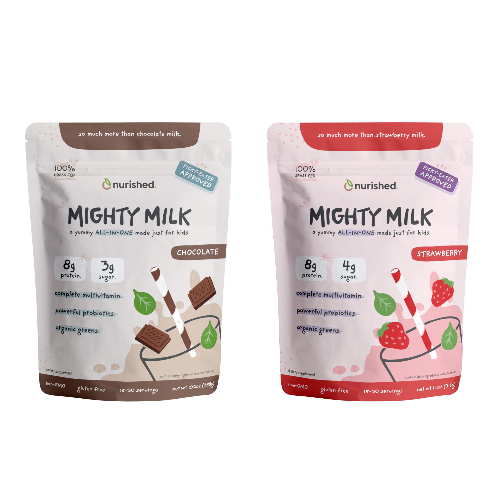 mighty milk bundle with chocolate and strawberry flavor