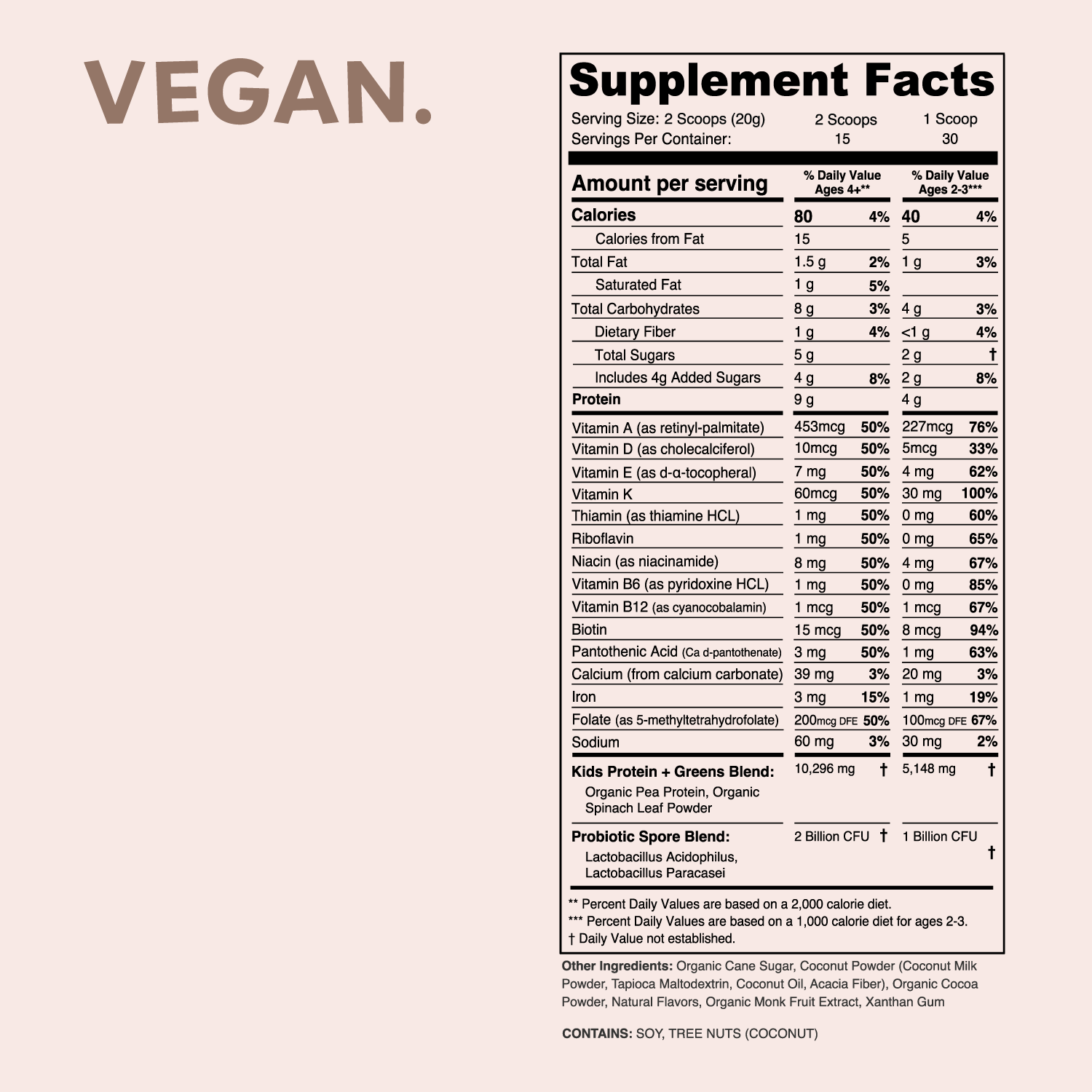 vegan mighty milk supplement facts panel